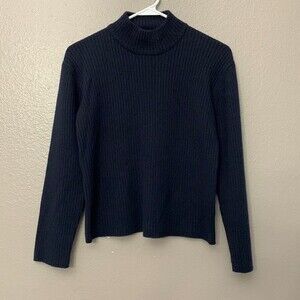 Jones New York Lams Wool Mock Turtleneck Ribbed Pull Over Sweater Black/Large